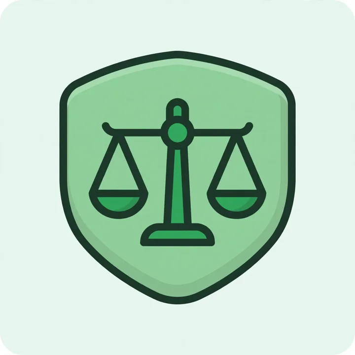 Ilustração de uma balança da justiça dentro de um escudo